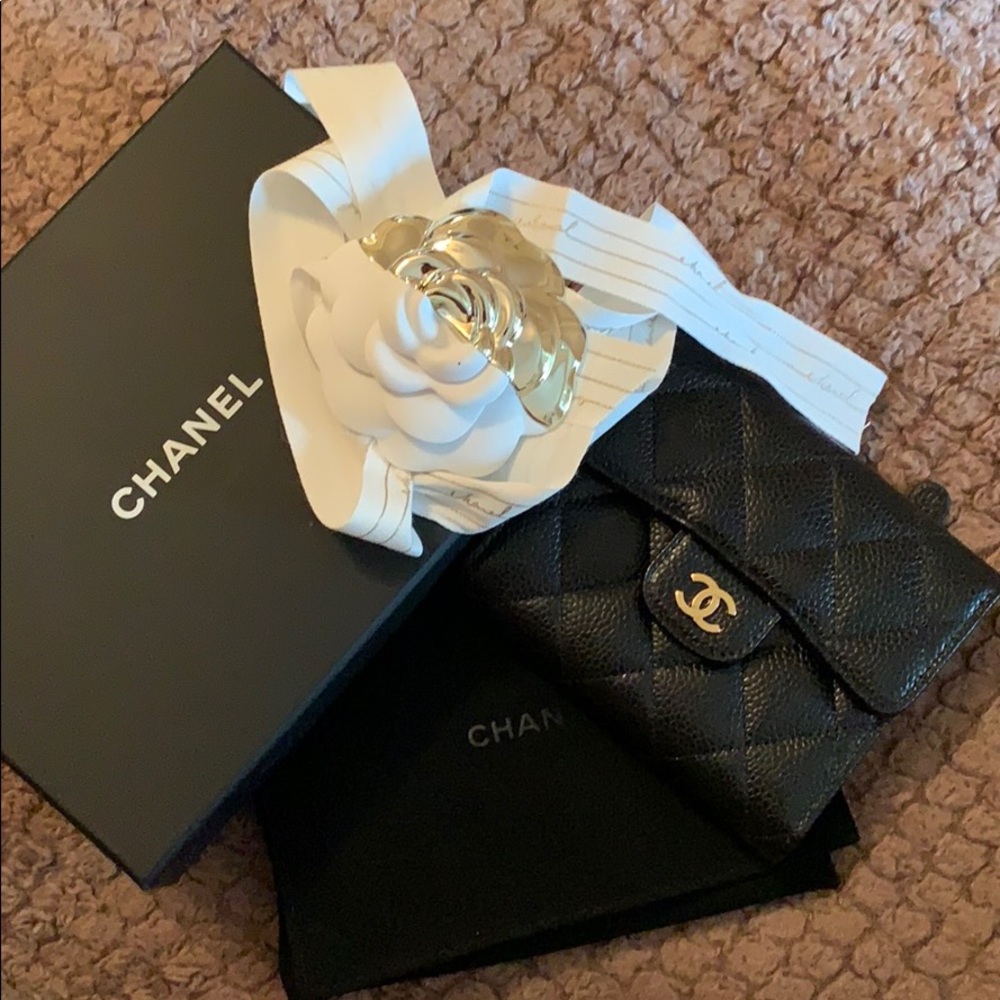 Chanel Quilted Caviar Compact Trifold Wallet